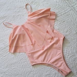 Women's Soft Pink Double Ruffle Top Swimwear / Bathingsuit Size Small